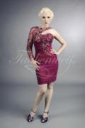 Abendkleid TW0011A - Abendkleid Etui Mini pink fuchsia Spitze ein Ärmel asymmetrisch 1