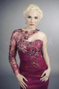 Abendkleid TW0011A - Abendkleid Etui Mini pink fuchsia Spitze ein Ärmel asymmetrisch 2