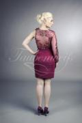 Abendkleid TW0011A - Abendkleid Etui Mini pink fuchsia Spitze ein Ärmel asymmetrisch 3