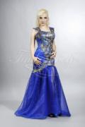 Abendkleid TW0017A - Abendkleid dunkelblau gold Pfau Organza Träger 1