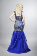Abendkleid TW0017A - Abendkleid dunkelblau gold Pfau Organza Träger 3