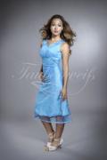 Brautjungfernkleid TWBS01 - Brautjungfernkleid aqua wandenlang Taft Spitze V-Ausschnitt Träger 1