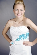 Brautkleid TW0079B - Taft asymmetrisch Vokuhila blau Spitze Schleife 2
