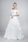 Brautkleid TW0090B - A-Linie Tüll Spitze Drapierung Carmenausschnitt Ärmel 1