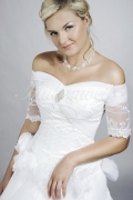 Brautkleid TW0090B - A-Linie Tüll Spitze Drapierung Carmenausschnitt Ärmel 2