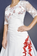 Brautkleid TW0113B - A-Linie Satin Spitze Ärmel rot Schnürung Schleppe 2