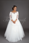 Brautkleid TW0139B - Prinzessin Spitze Tüll Blüten U-Bootausschnitt 3/4-Arm 1