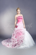 Brautkleid TW0205B - weiß pink A-Linie Tüll Satin Schleppe Perlen 1