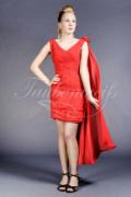 Abendkleid TW0031A - Abendkleid Chiffon mini kurz rot V-Ausschnitt Träger Drapierungen Stola 1