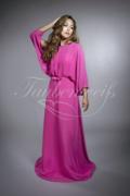 Brautjungfernkleid TWPP04 - Brautjungfernkleid fuchsia bodenlang mit Schleppe Chiffon Rundhals Langarm 1