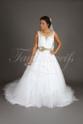 Brautkleid TW0143B - braunes Band Tüll Tattoo Spitze Perlen tiefer Ausschnitt Schleppe 1