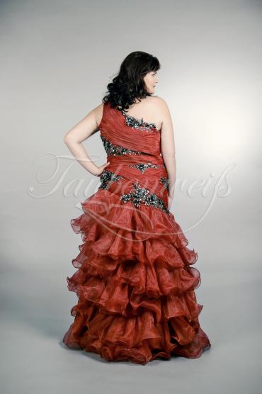 Abendkleid TW0027A - Abendkleid Übergröße Plus XXL Große Größe rot-braun Rüschen 3