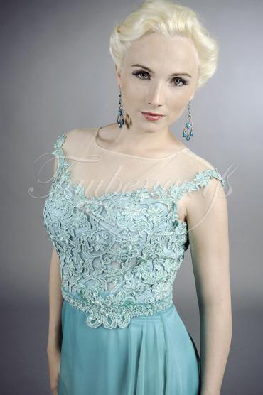 Abendkleid TW0034A - Abendkleid aquamarin blau türkis Chiffon Tattoo-Spitze lang 2