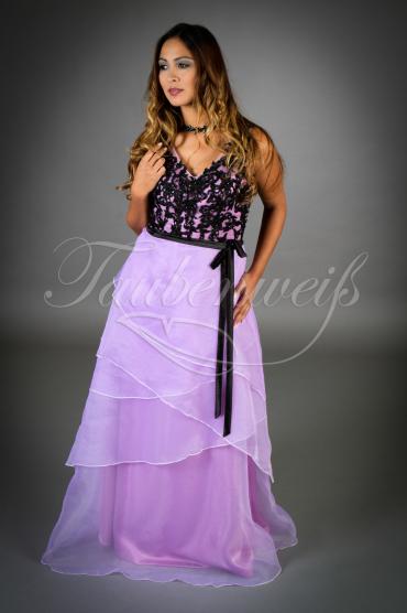 Brautjungfernkleid TWBP05 - lang Organza Spitze V-Ausschnitt Träger schwarz lila 1