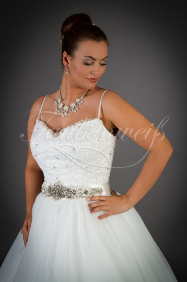 Brautkleid TW0026B - A-Linie Tüll Spitze Glitzer Strass Prinzessin Spaghettiträger Schnürung 2