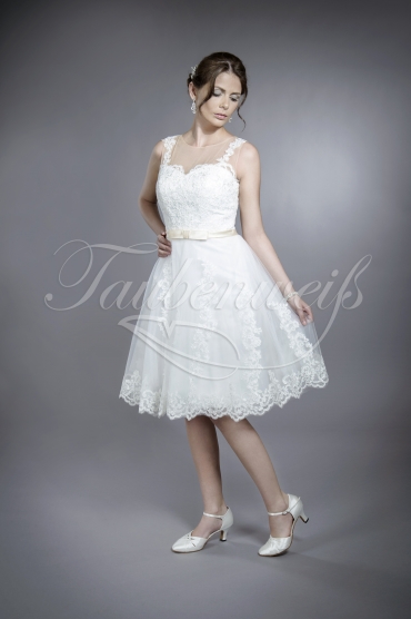 Brautkleid TW0027B - kurz Spitze Tattoospitze cremefarbenes Band Standesamt 1