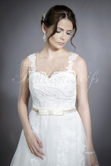 Brautkleid TW0027B - kurz Spitze Tattoospitze cremefarbenes Band Standesamt 2