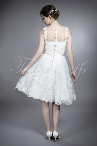 Brautkleid TW0027B - kurz Spitze Tattoospitze cremefarbenes Band Standesamt 3