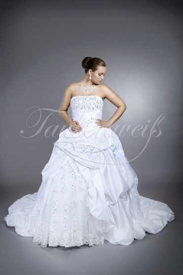 Brautkleid TW0047B - A-Linie Taft Spitze silberne Pailletten abnehmbare Schleppe 1