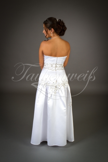 Brautkleid TW0048B - schmal fallend Satin silberne Stickerei ohne Schleppe 3