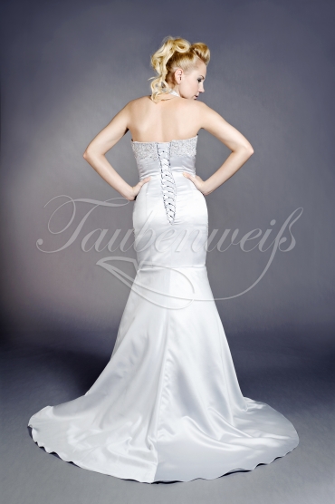 Brautkleid TW0057B - Brautkleid silbergrau Satin Spitze Perlen Neckholder Schleppe 3