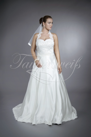Brautkleid TW0073B - schlicht Satin Spitze Perlen Neckholder Schleppe Schnürung