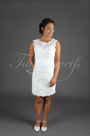 Brautkleid TW0074B - kurz Spitze Taillenband Standesamt Etui Rundhalsausschnitt