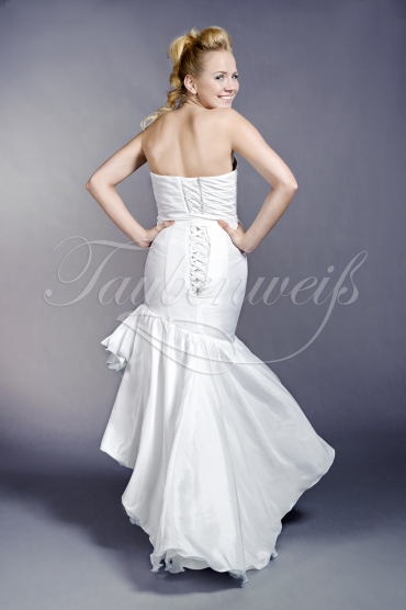 Brautkleid TW0079B - Taft asymmetrisch Vokuhila blau Spitze Schleife 3