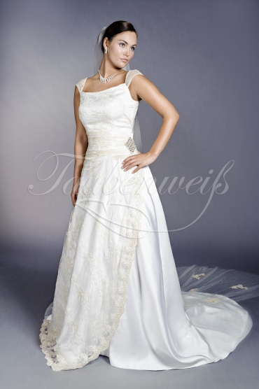 Brautkleid TW0096B - A-Linie Satin Spitze Träger zweifarbig Schleppe Träger Schleppe