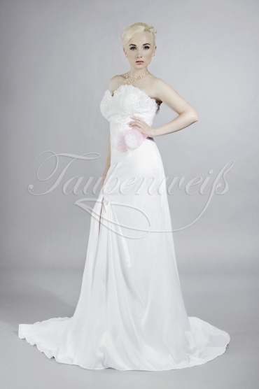 Brautkleid TW0103B - Taft trägerlos Perlen rosa Blumen Beinschlitz Schleppe 1