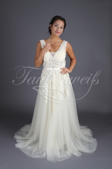 Brautkleid TW0110B - spektakulärer Nude-Look Spitze Perlen tiefer Rücken Schleppe 1