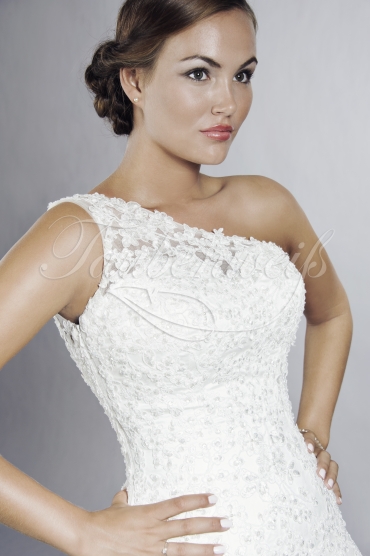 Brautkleid TW0115B - Tüll Organza Spitze Perlen Pailletten ein Träger 2
