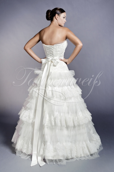 Brautkleid TW0125B - A-Linie Vintage Spitze Tüll Perlengürtel Vintage ohne Schleppe 3
