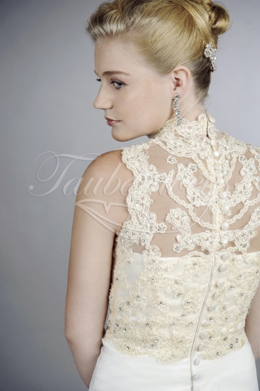 Brautkleid TW0127B - Organza Spitze Perlen hochgeschlossen Tattoo-Spitze 2