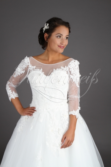 Brautkleid TW0139B - Prinzessin Spitze Tüll Blüten U-Bootausschnitt 3/4-Arm 2