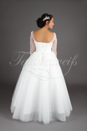 Brautkleid TW0139B - Prinzessin Spitze Tüll Blüten U-Bootausschnitt 3/4-Arm 3
