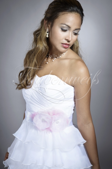 Brautkleid TW0149B - kurz Organza Rüschen rosa Blüten Standesamt 2