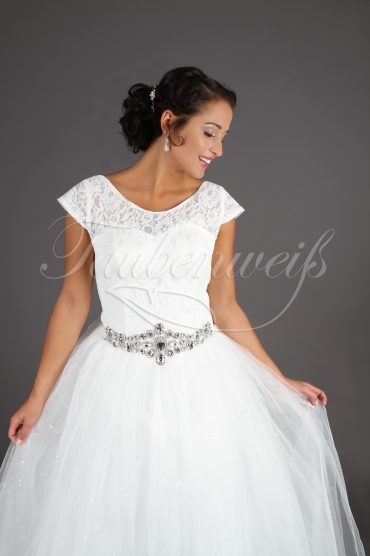 Brautkleid TW0151B - Spitze Strass kurze Ärmelchen Prinzessin ohne Schleppe 2