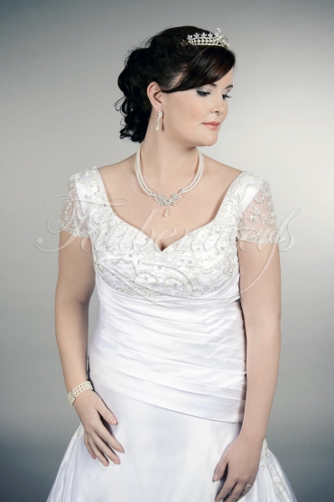 Brautkleid TW0172B - Übergröße Plus XXL Große Größe Satin Perlenstickereien Kurzarm Raffungen 2