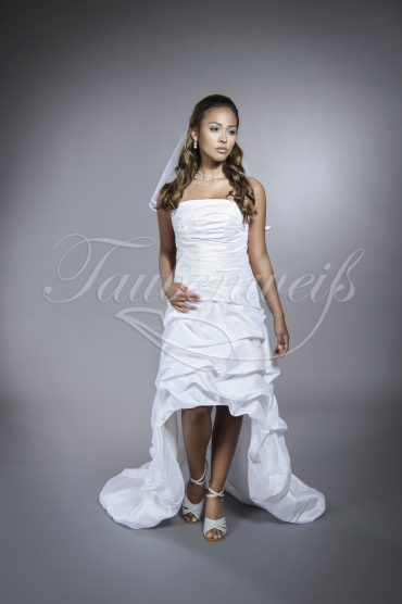 Brautkleid TW0184B - Taft asymmetrisch Vokuhila trägerlos Perlen