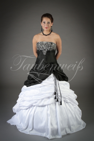 Brautkleid TW0199B - A-Linie Taft schwarz weiß silberne Stickerei Schnürung Schleppe