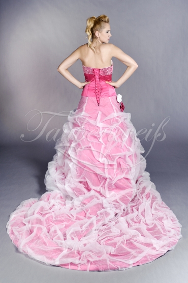 Brautkleid TW0205B - weiß pink A-Linie Tüll Satin Schleppe Perlen 3