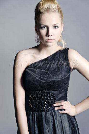 Abendkleid TW0005A - Abendkleid schwarz grau ein Träger breites Band modern 2