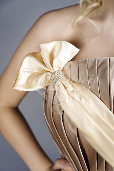 Abendkleid TW0019A - Abendkleid Satin braun chocolat gerafft lang trägerlos 2