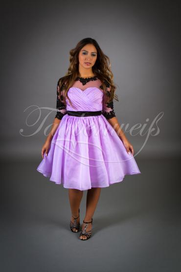 Brautjungfernkleid TWBP04 - Organza Spitze Ärmel schwarz lila Herzausschnitt