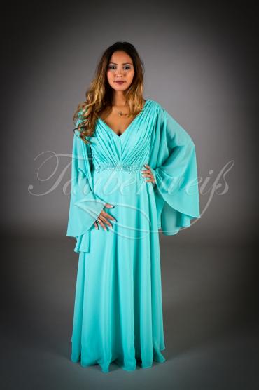 Brautjungfernkleid TWEM03 - Brautjungfernkleid türkis bodenlang Chiffon Perlen Langarm