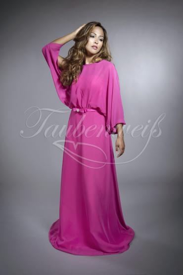 Brautjungfernkleid TWPP04 - Brautjungfernkleid fuchsia bodenlang mit Schleppe Chiffon Rundhals Langarm