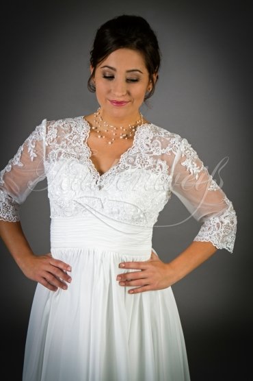 Brautkleid TW0013B - kurz Chiffon Spitze Ärmel Standesamt schlicht V-Ausschnitt 2