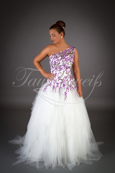 Brautkleid TW0044B - modern A-Linie Tüll Fransen lila Applikationen ein Träger