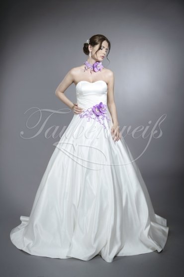 Brautkleid TW0065B - A-Linie lila lavendel Satin Spitze Blumen Halsband schlicht